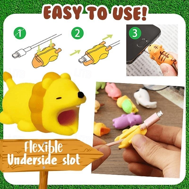 5pcs Animal Bite Cable Protectors Cute Cartoon Animal Wire Covers for Phone Charger Cord Protection Decorative Silicone Cable Saver for iPhone USB Data Cables 2025 - $10.99 –P4