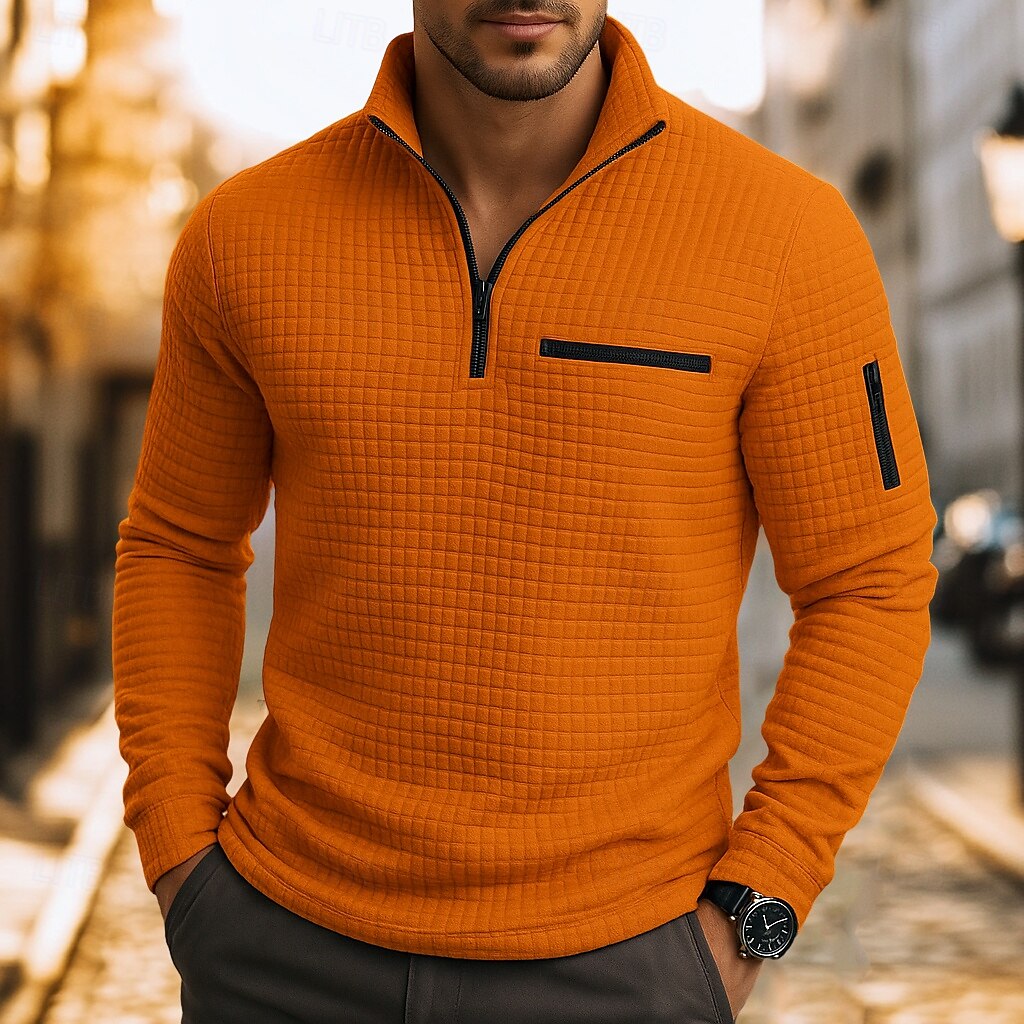 Hombre Camisetas polo con diseño de gofre Casual Cremallera de un cuarto Manga Larga Moda Cómodo Bloque de color Cerrar Bolsillo Otoño Primavera & Otoño Ajuste regular Blanco Negro Azul Naranja 2025 - $25.99 –P1