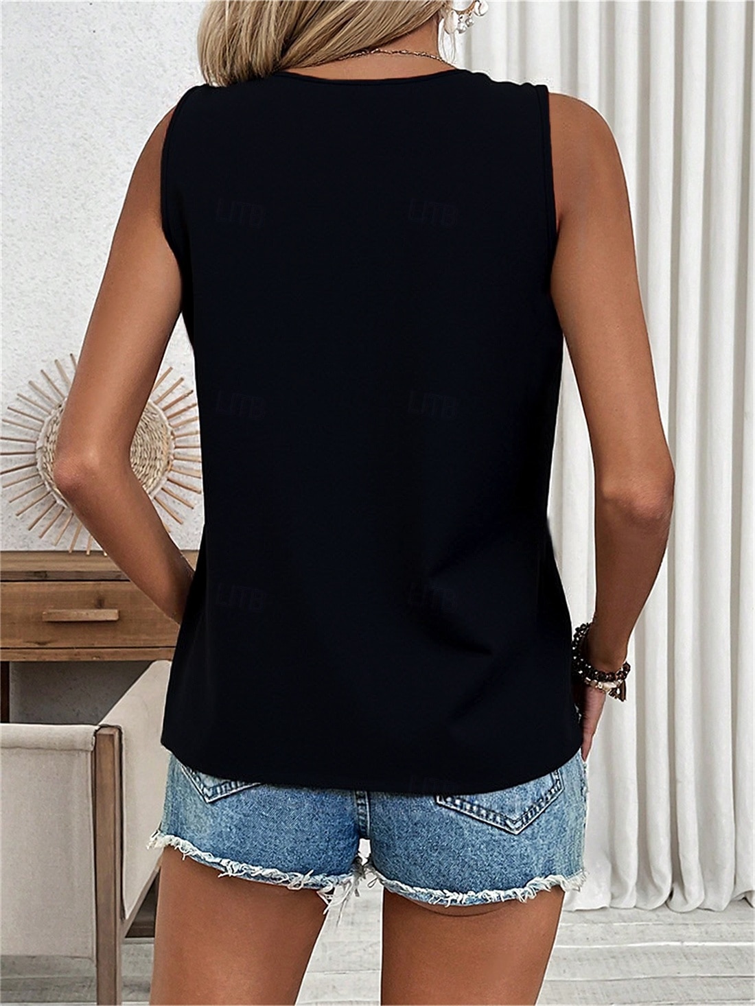 Femmes Hauts d'été Chemisier Uni Élégant Occasionnel Sans manches Col en V Hauts Réguliers Quotidien Fête Patchwork Garniture en dentelle Noir Blanche Vin Vert Été de 2025 ? $16.49 –P12