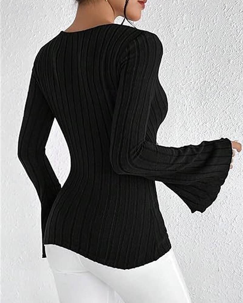 Damen T Shirt Einfach Mode Modern Langarm V Ausschnitt Normale Oberteile Täglich Tunika Schwarz Armeegrün Grau Sommer 2025 - $18.49 –P4
