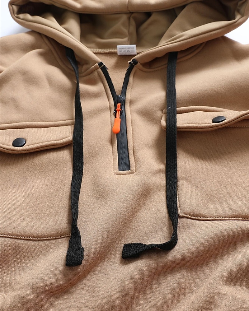 Voor heren Trui met capuchon Hoodie met kwartrits Zwart Wit Wijn Leger Groen Rood Capuchon Effen Zak Kwart ritssluiting Sport & Outdoor Dagelijks Feestdagen Polyester Streetwear Basic Casual Lente 2025 - $23.99 –P17