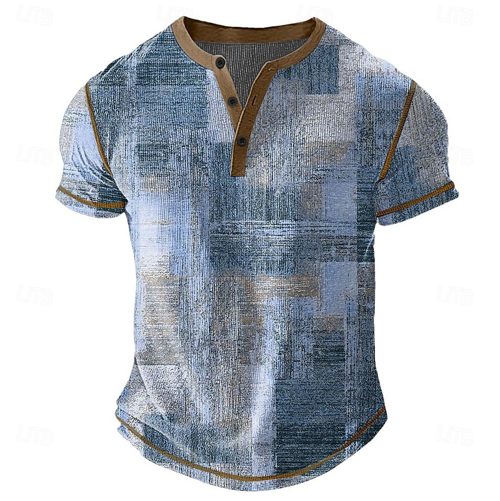 Per uomo Grafico Astratto Maglia Henley Maglietta a nido d'ape Manica Corta Quotidiano Classico Retrò Vintage Casuale Sport all'Aperto Ferie Primavera & Estate Tutte le stagioni Blu Marrone Scuro del 2026 a $28.99 –P2