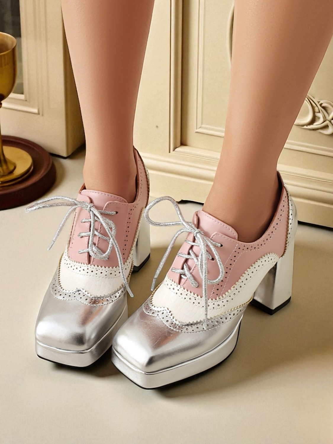 női színes oxford platform sarkú cipő – retró lakkbőr fűzős brogue cipők feltűnő megjelenéshez és kosztümökhöz 2025 - $59.99 –P11