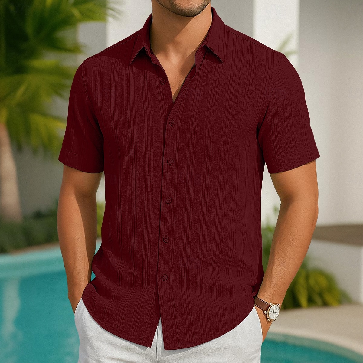 Ανδρικά Πουκάμισο Πουκάμισο λινό Καλοκαιρινό πουκάμισο Πουκάμισο παραλίας Χαβανέζικο πουκάμισο Μαύρο Λευκό Κρασί Βαθυγάλαζο Πράσινο του τριφυλλιού Κοντομάνικο Συμπαγές Χρώμα Φλοράλ Συνδυασμός Χρωμάτων 2026 - $26.99 –P7