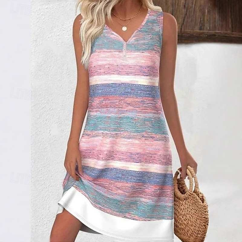 Femmes Robe Midi Robe Décontractée Robe d'été Mode Moderne Quotidien Plage Week-end Coupe régulière Rayé Sans manches Col en V Rose Claire Printemps Automne de 2025 ? $23.99 –P1
