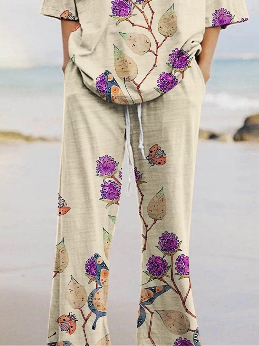 Femmes Ensembles de Pantalons Manche 3/4 Col ras du cou Fleuri Imprimé Actif Mode Quotidien Vacances Fête Kaki Été Coupe régulière de 2026 ? $28.99 –P2