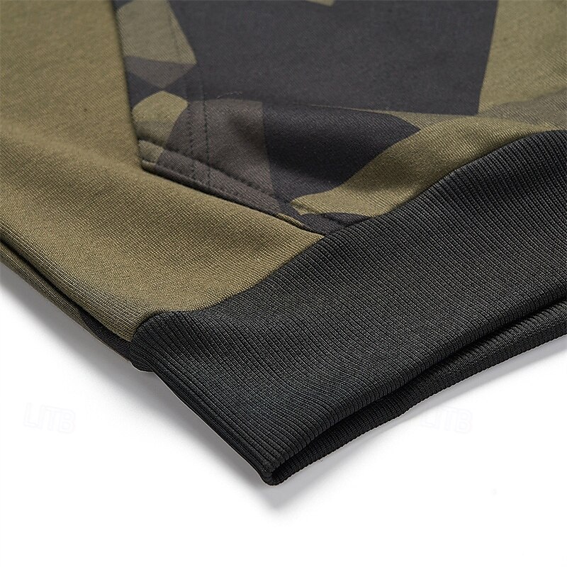 Voor heren Trainingspak Kledingset Truien instellen Capuchon Buiten Dagelijks Sport Zak Trekkoord camouflage blauw Khaki Leger Groen Grafische afdruk Polyester Sportkleding Modieus Streetwear Herfst 2025 - $44.99 –P13