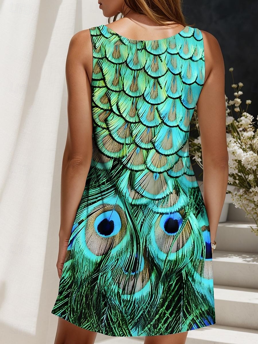 Damen Minikleid Sommerkleid A Linie Kleid Schulterfreies Kleid Urlaub Lässig Boho Ferien Strand Normale Passform Grafik Tiermotiv Ärmellos Rundhalsausschnitt Gelb Rote Blau Purpur Sommer Frühling 2025 - $21.99 –P2