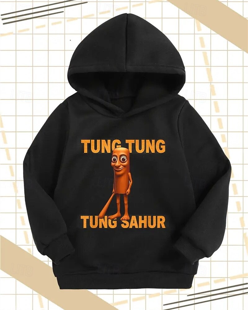 Pojkar 3D Tung Tung Grafisk Huvtröja Långärmad Vår Höst Mode Streetwear Barn 4-12 år Huva Friluftsliv Casual Dagligen Normal Passform 2025 - $18.99 –P6