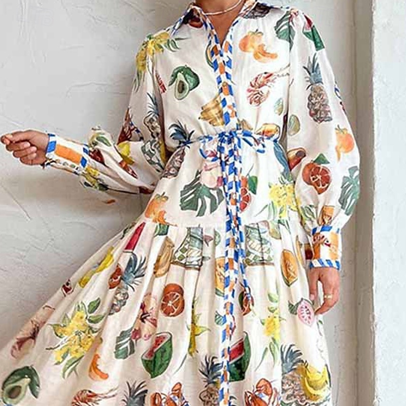 Pentru femei Rochii Midi Rochii Tip Cămașă Rochie leagăn Rochie imprimata Modă Clasic Modern În aer liber Vacanță Concediu Fit regulat Floare Manșon Lung Guler Cămașă Alb Toamnă 2025 - $25.99 –P2