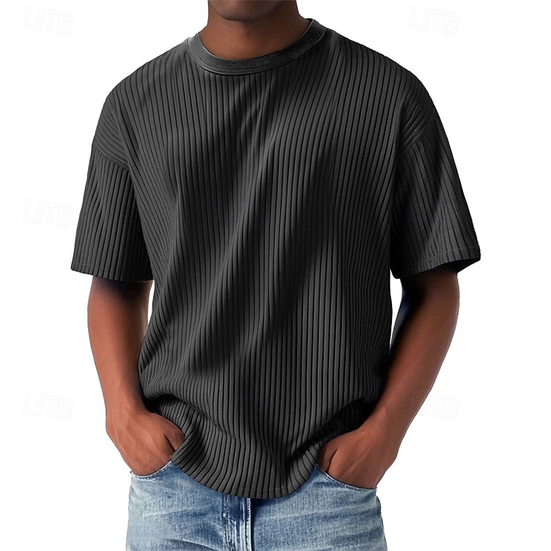 Homme T-shirt Chemise à manches courtes Manche Courte Col ras du cou Été Uni Mode Designer Basique Jacquard Vacances Rue Sortir Bleu Abricot Noir T-shirt haut de gamme pour homme de 2026 ? $28.99 –P8