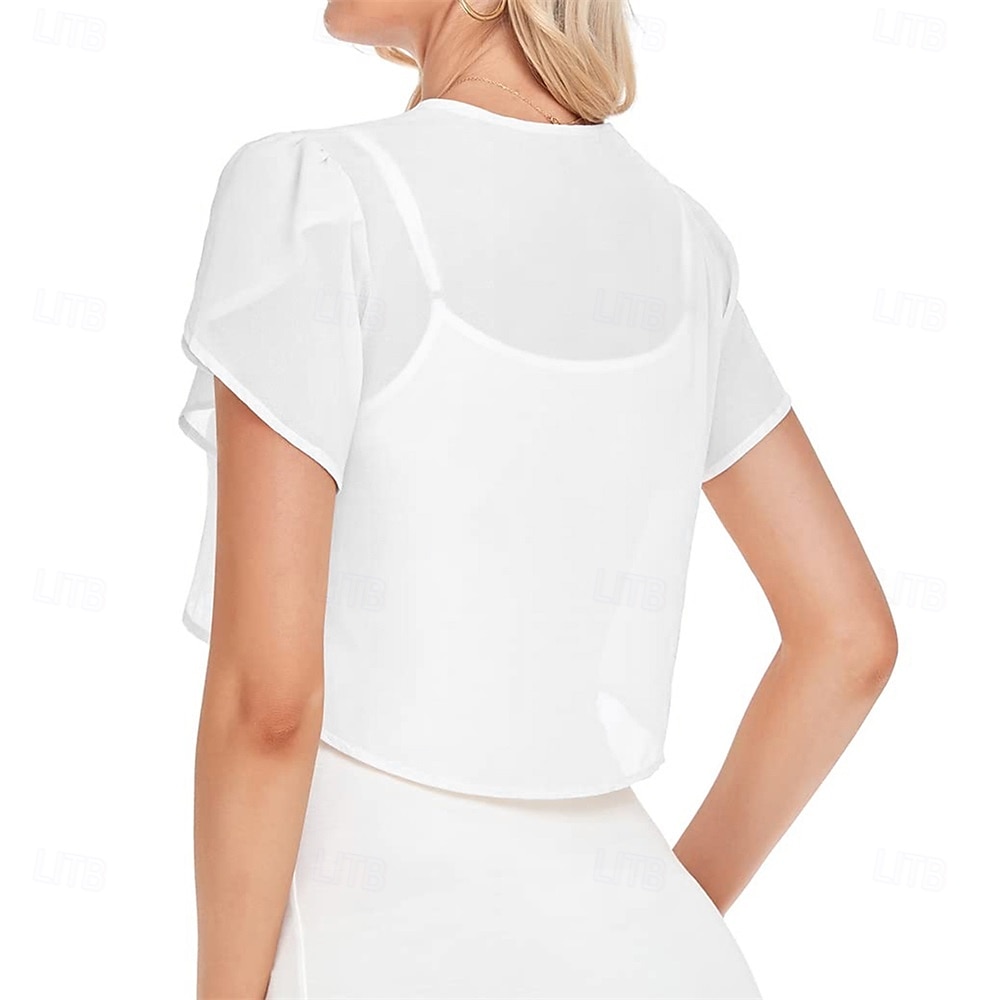 Kvinnenes Innpakningskjole Elegant Solbeskyttelse Kortermet Chiffon Bryllup Innpakninger med Ren Farge Bryllup Sommer 2025 - $21.99 –P3