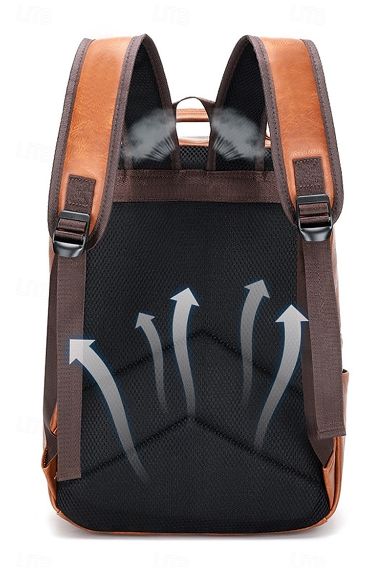 Herren-Rucksack aus Vintage-Kunstleder – Business- und Reisetasche mit großem Fassungsvermögen, Schnallenriemen und Laptopfach 2025 - $34.99 –P4
