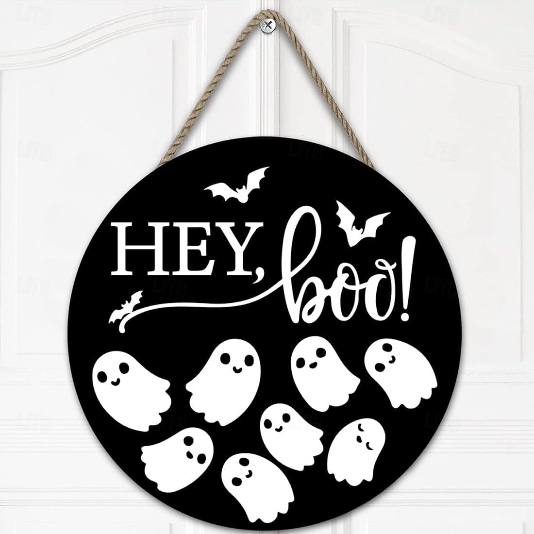 halloweeni fa üdvözlő ajtótábla, szellem, kísérteties bejárati ajtóra függő fali tábla, kültéri veranda, otthoni parti dekorációs koszorú 2025 - $13.99 –P6