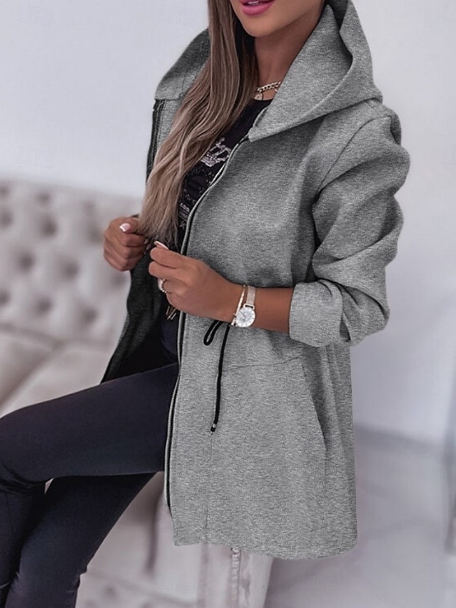 Dam Hoodiejacka Bekväm Andningsfunktion Dragkedja Ficka Mode Ledigt Slät Semester Gata Ledigt Dagliga kläder Dragkedja Normal Huva Normal Långärmad Ytterkläder Svart Armégrön Beige Vår Höst 2025 - $35.99 –P7