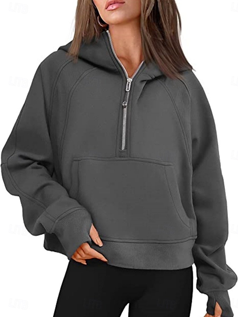 Mulheres Pulôver Moletom Com Capuz Tecido Casual Manga Longa Com Capuz Tops regulares Rua Dia a Dia Patchwork Zíper Bolsos Branco Rosa cáqui Cinzento Outono Inverno de 2025 por $32.99 –P2