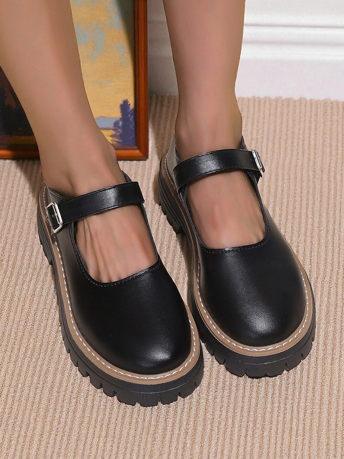 Mary Jane ballerine nere da donna con cinturino con fibbia - scarpe con plateau in similpelle per adolescenti e donne, ideali per la scuola, lo streetwear e gli outfit autunnali del 2026 a $26.99 –P2