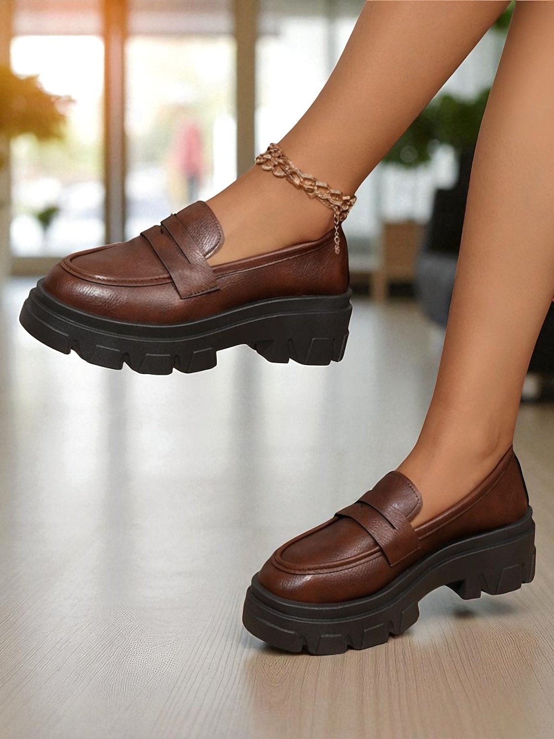 Mocassins noirs épais pour femmes avec semelle plateforme - chaussures décontractées à enfiler tendance pour un usage quotidien, au bureau et en week-end de 2025 ? $24.99 –P2