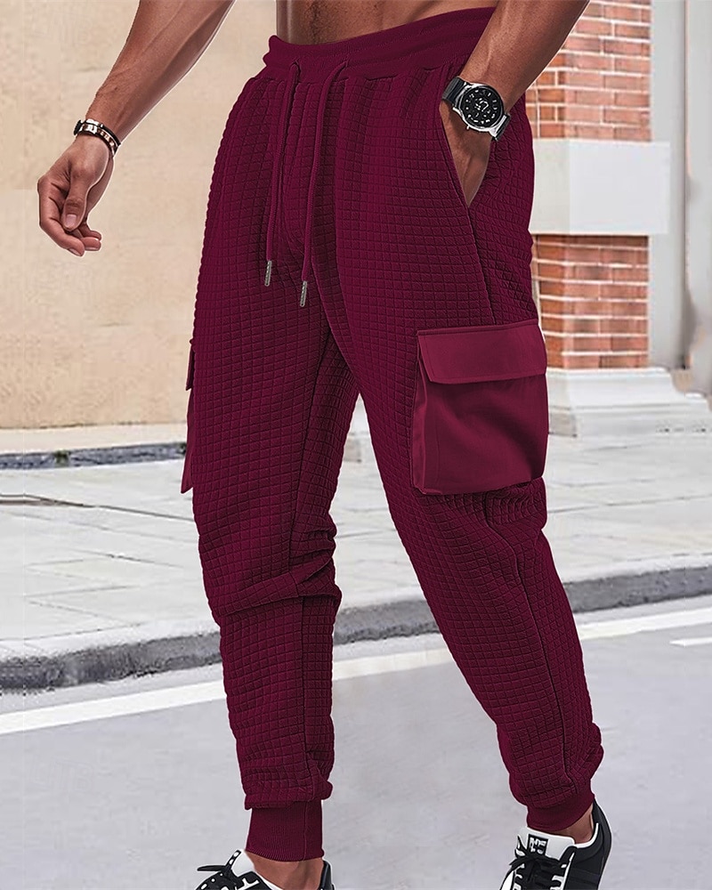 Men's Cargo Sweatpants Sweatpants Joggers Trousers Waffle Pants Drawstring Elastic Waist Multi Pocket Plain Comfort Daily Sports Outdoor Fashion Casual Wine Khaki Micro-elastic 2026 - $21.99 –P18