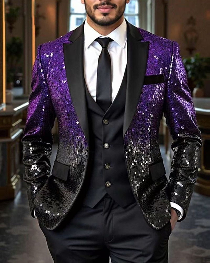 Homens Blazer O negócio Coquetel Festa de Casamento Moda Casual Primavera Outono Poliéster Gradiente Bolsos Botões Confortável Não Trespassado Jaqueta esporte Prata Azul Verde Escuro Roxo de 2025 por $67.99 –P5