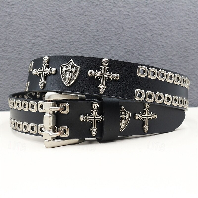 Homme Ceinture Ceinture Taille Noir Derme Alliage Durable Ajustable Uni Croix Crânes Extérieur Quotidien de 2025 ? $42.99 –P1
