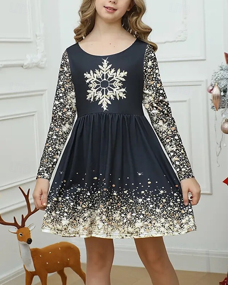 FILLE 3D Motif de flocon de neige Robe manche longue Été Printemps Vacances Quotidien Fête Princesse Beau Doux Enfants 4-12 ans Robe Décontractée Robe trapèze Mi-long Coupe régulière de 2025 ? $16.99 –P1