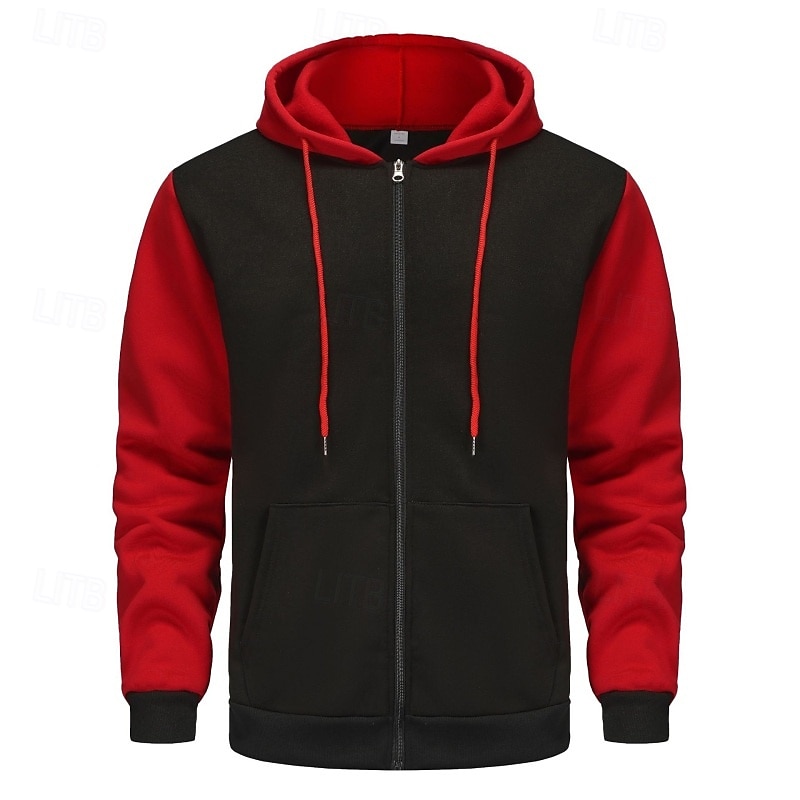 Per uomo Felpa con cappuccio Felpa con cappuccio a zip intera Felpa con cappuccio in pile Rosso Verde scuro Grigio chiaro Grigio scuro Caffè Con Cappuccio Semplice Patchwork Blocco di colore Sport del 2025 a $25.99 –P6