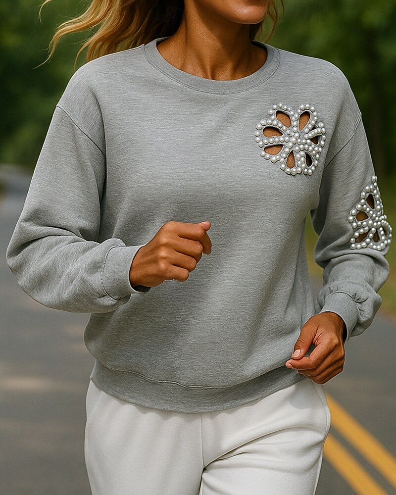 Dam Tröja med pullover Casual Toppar Ihålig Långärmad Överdelar Fritids- Solid färg Mode Andningsfunktion Utomhus Sportkläder Sportkläder Grå 2025 - $26.99 –P3