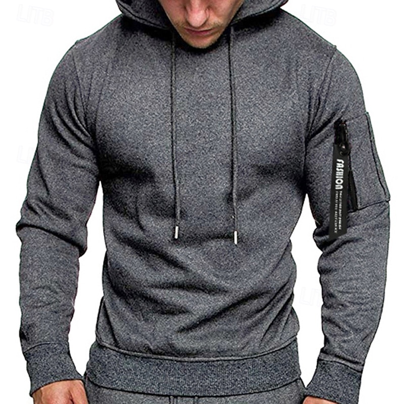 Pánské Kapuce Černá Šedá Kapuce Bez vzoru Šňůrky Sporty a outdoor Denní Dovolená Polyester Šik ven Základní Na běžné nošení Jaro Podzim Oblečení Mikiny s kapucí Mikiny 2025 - $18.99 –P2