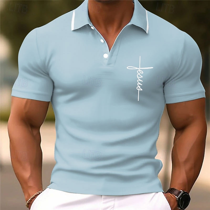 Homme Foi Polo Chemise de golf Manche Courte Polos Chemises à Col Vêtement décontracté de travaile Vêtements de travail Tenue formelle Vêtements de festival Boutons Impression 3D Rose Claire bleu de 2026 ? $23.99 –P7