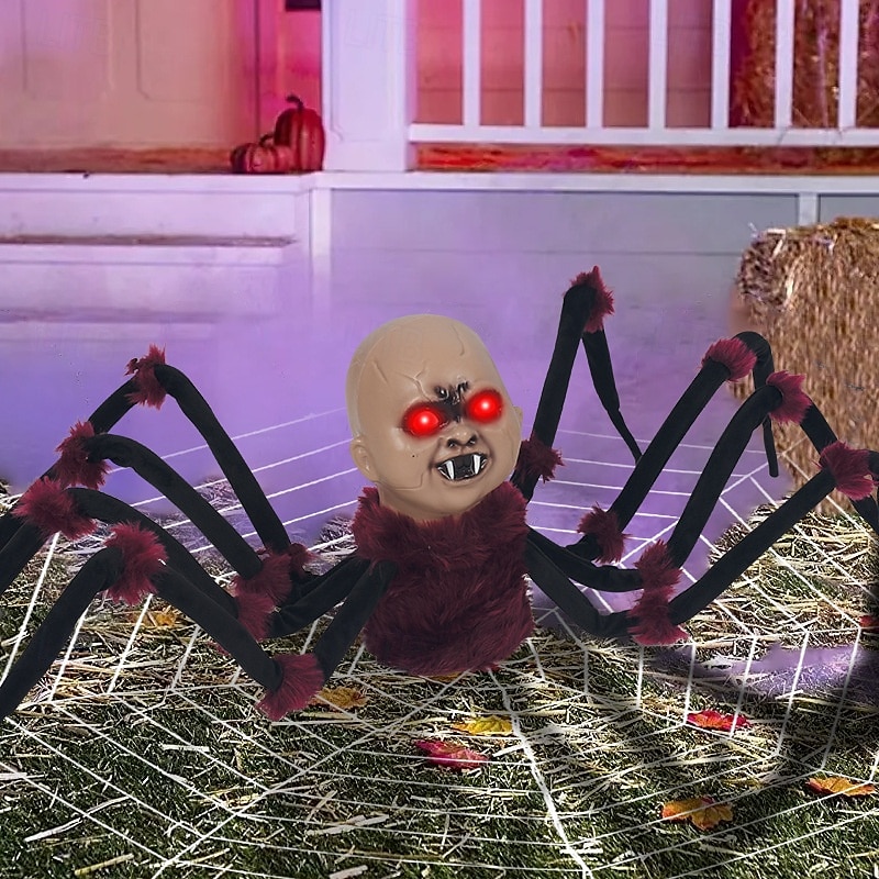 Halloween ny krypende edderkopp elektrisk plysj edderkopp justerbare ledd induksjon elektrisk lysende lyd spøkelser 2025 - $63.99 –P8
