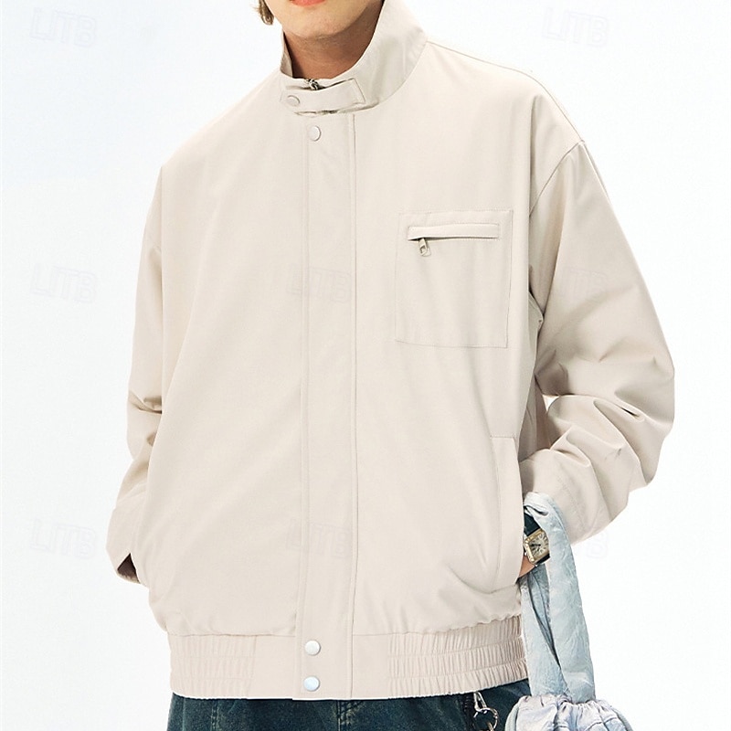 Herr Lättviktsjacka Vardaglig jacka Semester Dagligen Vindtät jacka Ficka Vår Höst Slät Mode Klassisk Hög krage Normal Aprikos Svart Purpur Grön Kaki Jacka 2025 - $44.99 –P15