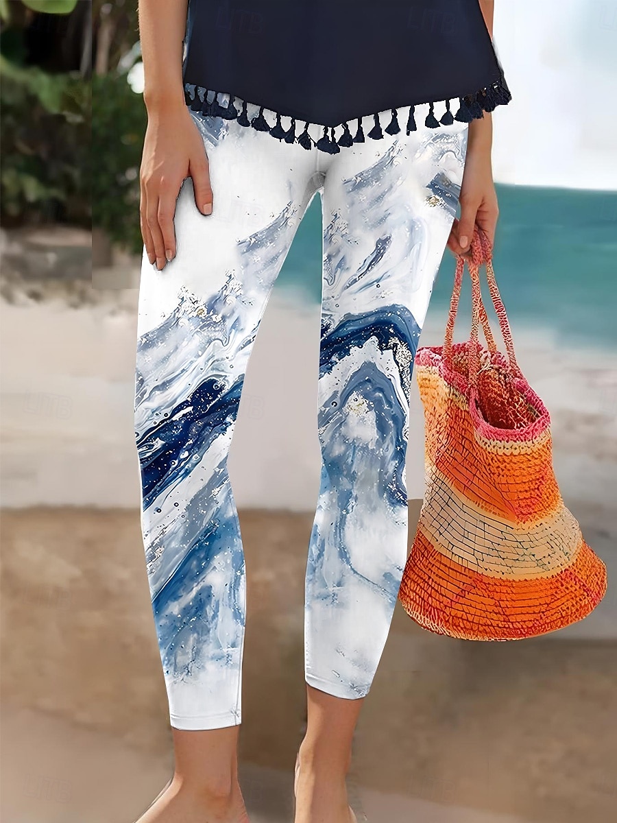 Per donna Leggings Vacanza Vintage Moda Lungo Vita Alta Grafico A righe Stampa Morbido Traspirante Elasticizzato Vacanza Casuale Quotidiano Blu Bianco-nero Azzurro chiaro Grigio Estate Primavera del 2025 a $19.99 –P5