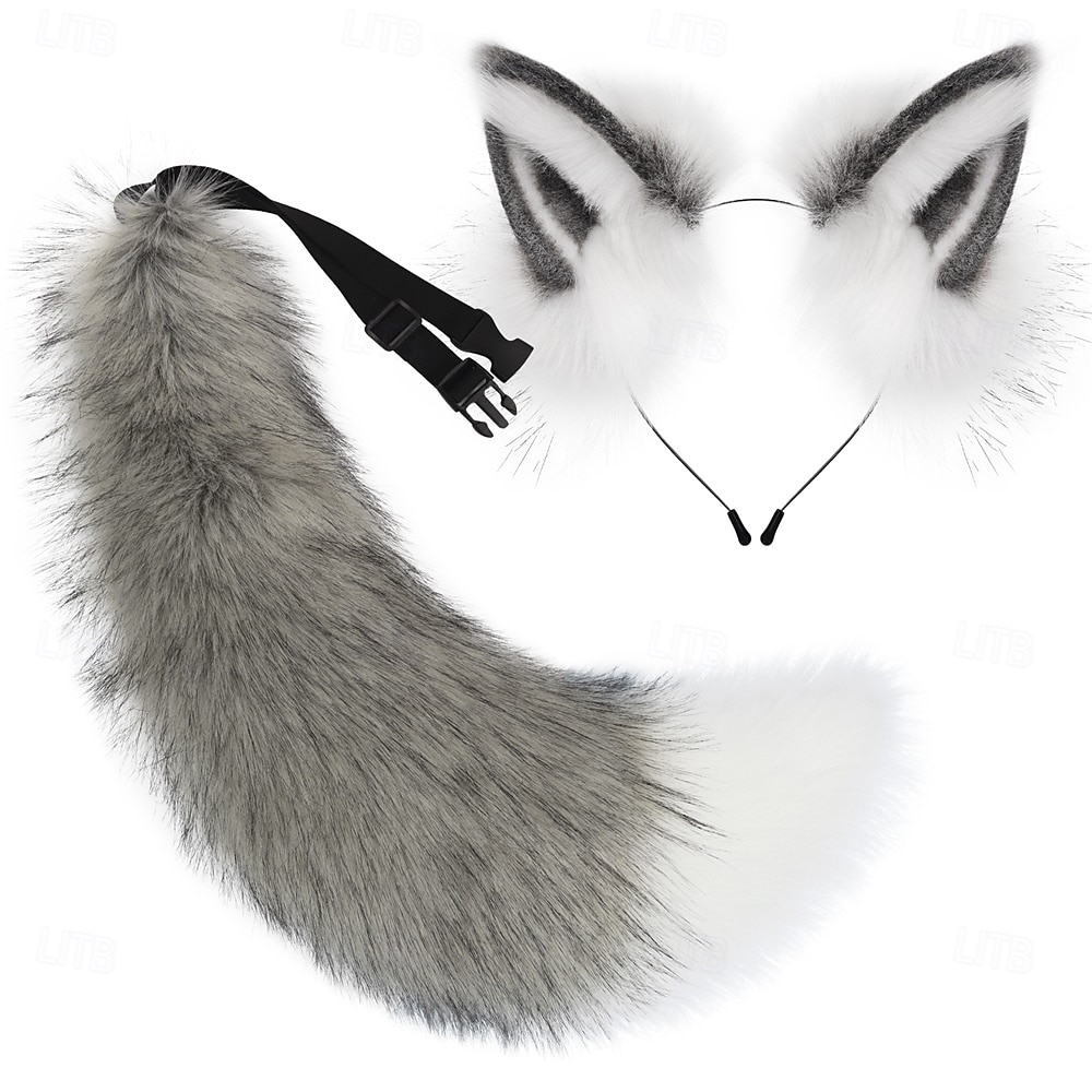 Set di orecchie di volpe pelose, fascia per capelli e coda – orecchie e coda di animali realistici, accessori per cosplay per Halloween, feste, convention e spettacoli del 2025 a $41.99 –P7