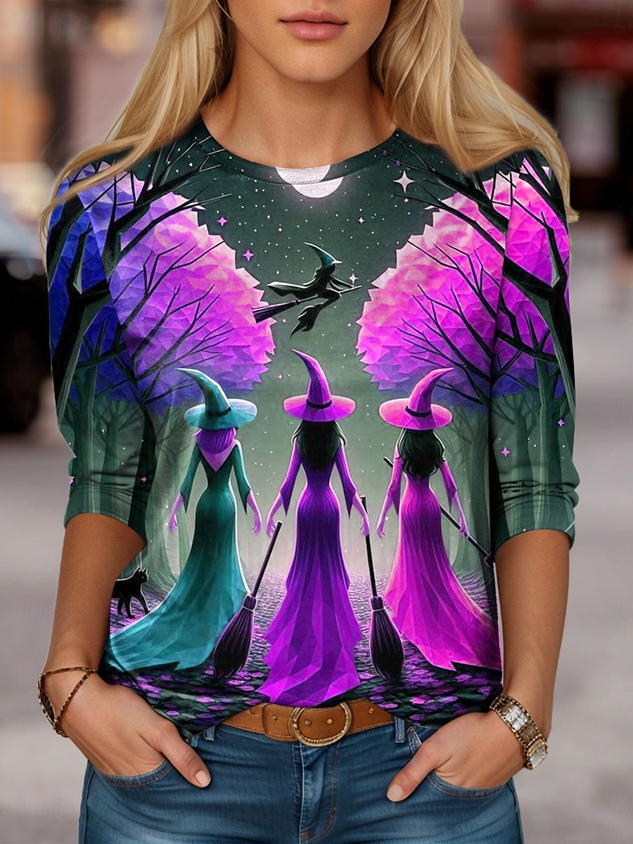 Halloween Pentru femei Tricou Grafic Abstract Vrăjitoare Epocă Stilat Clasic Manșon Lung Stil Nautic Rotund Topuri obișnuite Zilnic Imprimeu Mov Portocaliu Trifoi Vară Primăvară Toamnă 2025 - $22.99 –P4