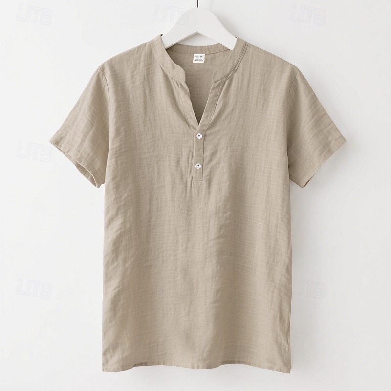 Per uomo Camicia Camicia di lino Camicia popover Camicia casual Camicia di cotone Semplice Vacanza Streetwear Nero Bianco Cachi Azzurro Manica Corta Colletto alla coreana Estate Abbigliamento del 2025 a $21.99 –P15