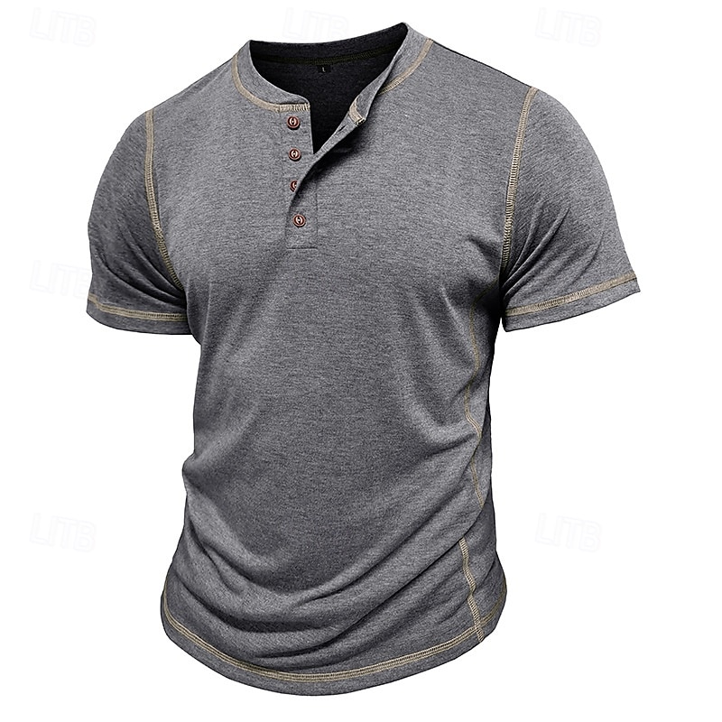 Miesten Henley-paita Puuvillainen paita T-paidat Lyhythihainen Yhtenäinen väri Tavallinen Solid Color Muoti Suunnittelija Vapaa-aika Väripaletti Napit Henley ulko- Kausaliteetti Päivittäin Kesä 2025 - $18.99 –P12