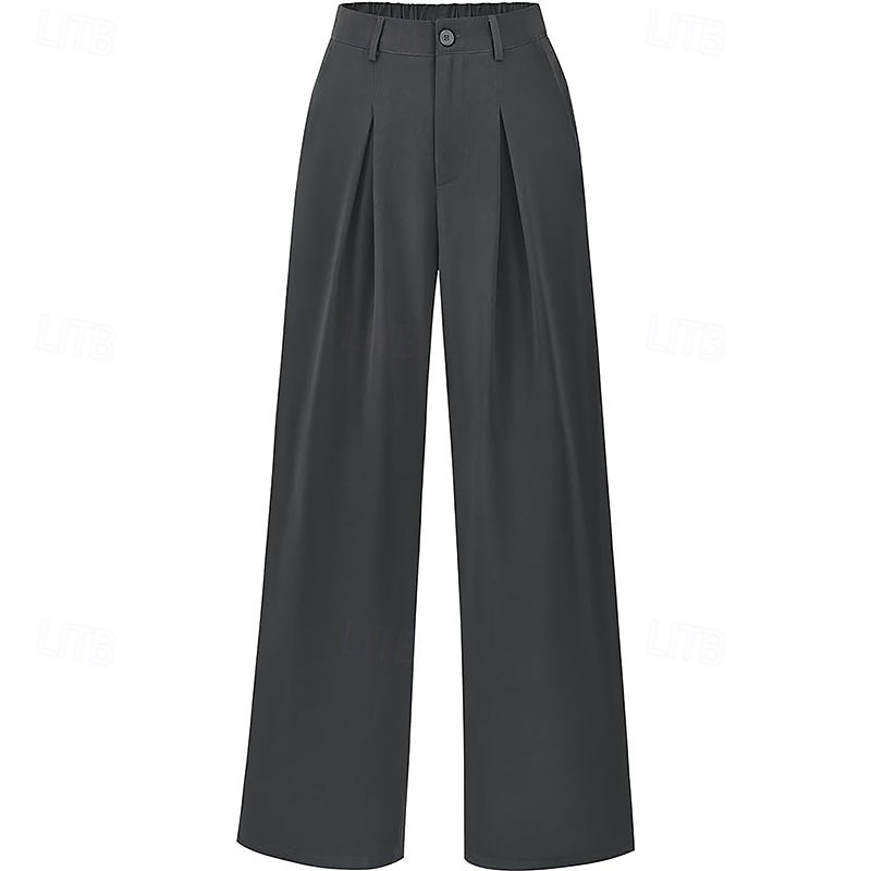 Dam Brett skaft Byxor Streetwear Ledigt Fullängd Naturlig Slät Elastisk midja Bekväm Gata Helgdag Dagliga kläder Äppelgrå Rödvin Mörkgrått Sjöblå Höst Normal 2026 - $32.99 –P3