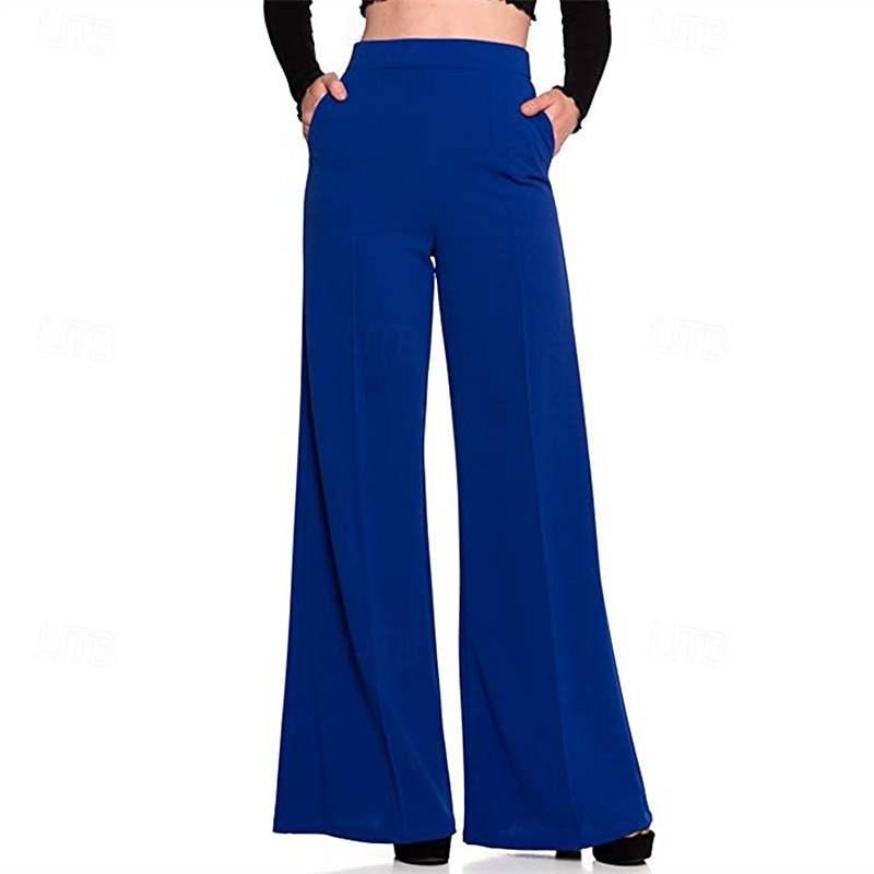 Mujer Perneras anchas Pantalones Pantalones palazzo Moda Ropa de calle Longitud total Alta cintura Plano Cintura elástica Transpirabilidad Cómodo Calle Ropa Cotidiana Noche Negro Blanco Rojo Azul 2025 - $16.99 –P6
