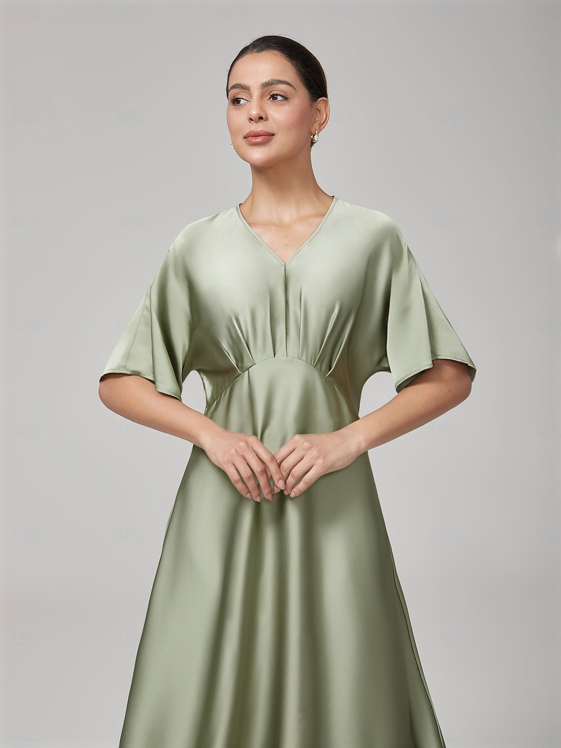 Femminile Vestito Casual Abito Midi Verde Manica Corta Maniche Corte Semplice Estate Primavera Interstagionale Scollo a V Elegante Moderno XS S M del 2025 a $74.99 –P4