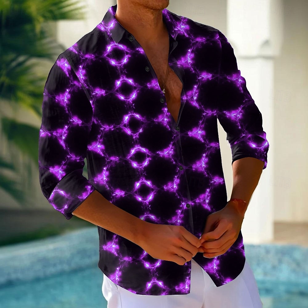 Herren Geometrisch Karo / Karomuster Neonleuchten Hemd Knopfhemd Lässiges Hemd Langarm Modisch lässig Urlaub Täglich Streetwear Sommer Frühling Umlegekragen 3D-Druck Hemden mit Kragen Rote Blau 2026 - $27.99 –P6