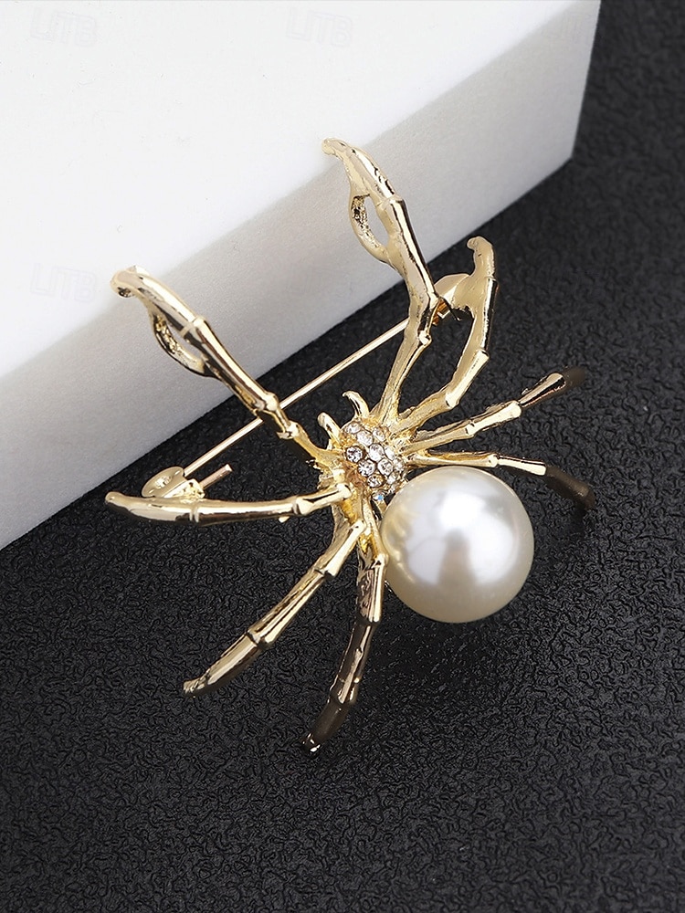 Halloween-Spinnenbrosche für Damen – schwarze Spinnennadel aus Legierung mit Kunstperle, Vintage-Schmuck im Gothic-Stil für Damen, ideal für Partys, Cosplay und Kostümzubehör 2025 - $7.99 –P9