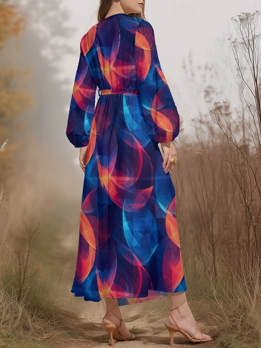 Women's Midi Dress Casual Dress Chiffon Swing Dress Modern Vacation Daily Weekend Regular Fit Geometric Long Sleeve V Neck Yellow Purple Green Summer Spring Fall Autumn 2025 - $31.99 –P8