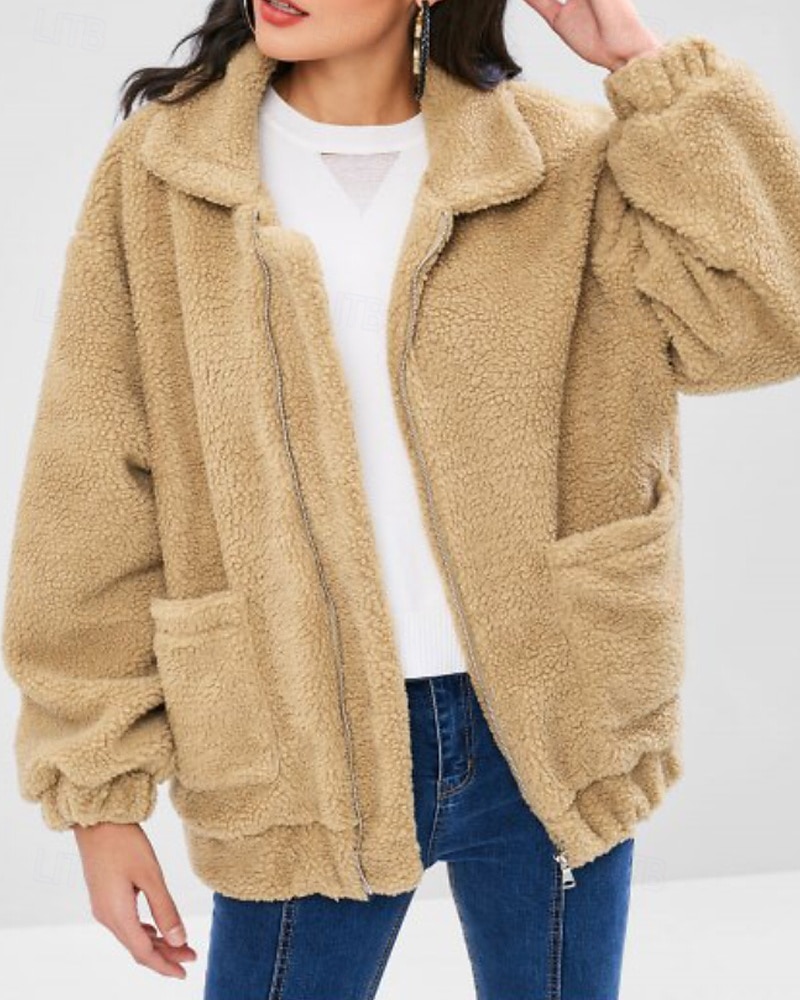Femmes Sweats zippés Uni Occasionnel manche longue Col roulé Hauts Réguliers Rue Fête Sortir Fermeture éclair Avec Poches Noir Blanche Rouge Kaki Automne Hiver de 2025 ? $24.99 –P1