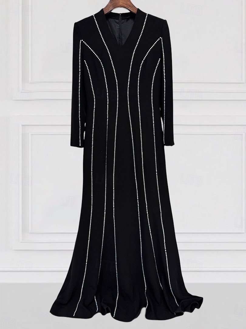 Black Tie Galakleid Etuikleid/Säulenkleid Abendkleid Smokingkleid formelle Abendparty bodenlang Langarm V-Ausschnitt Polyester mit Kristallen 2025 2025 - $135.99 –P2