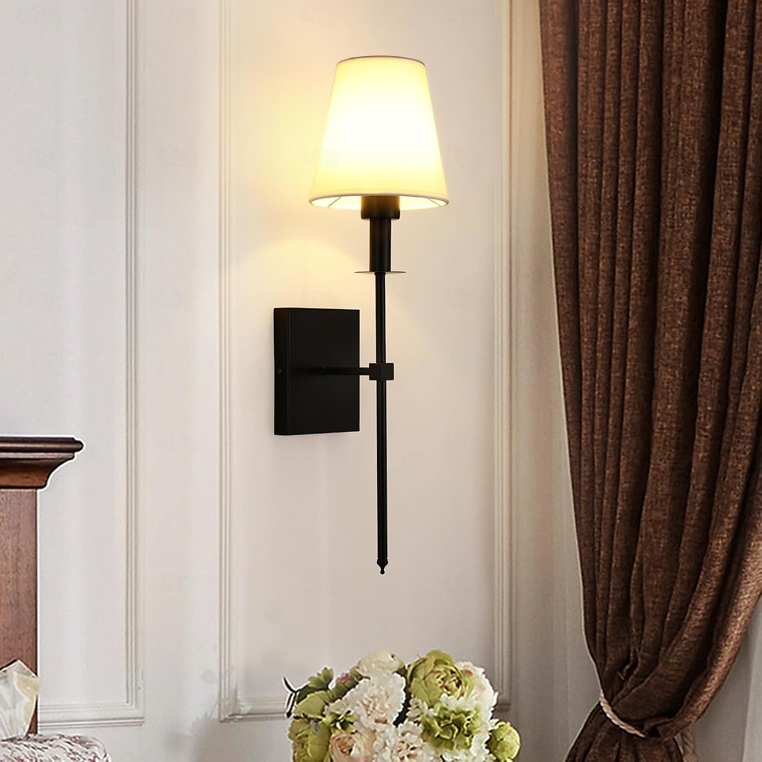 Retro zlaté nástěnné noční lampičky, svícny, nástěnné lampy do ložnic s látkovým stínidlem do ložnice, obývacího pokoje, chodby a kuchyně 2025 - $28.99 –P6
