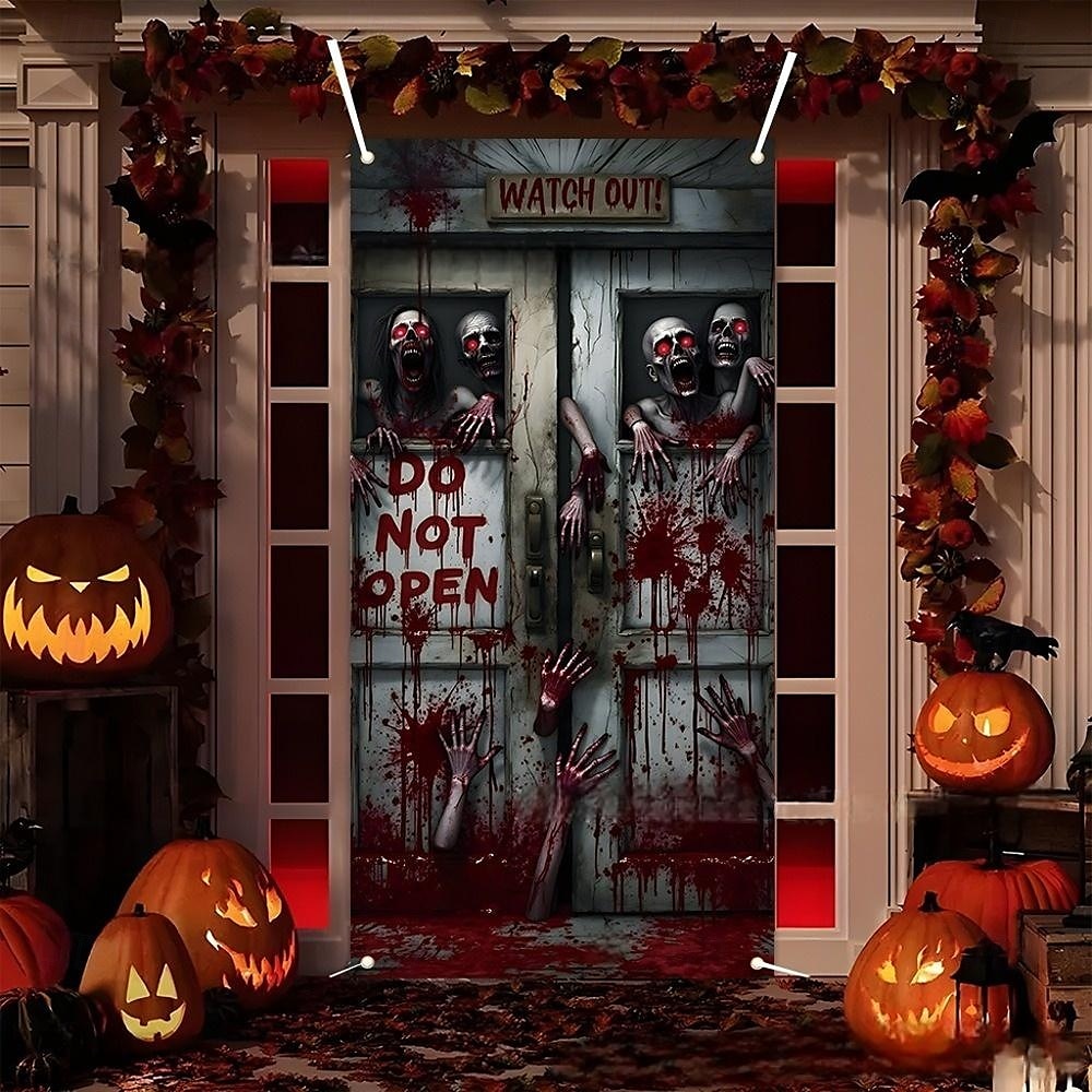 dekoracja na drzwi na Halloween, zasłona na drzwi wejściowe, latające nietoperze na miotle na Halloween, postrzępiony dolny wyświetlacz 2025 - $9.99 –P5