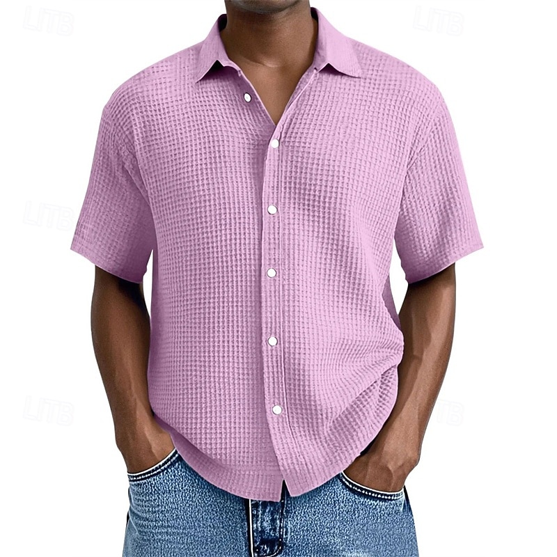 Per uomo Camicia Camicia a nido d'ape Camicia Estiva Camicia casual Camicia da Spiaggia Camicia con Bottoni Nero Bianco Verde chiaro Rosa Blu reale Manica Corta Semplice Bavero Vacanza Camicia del 2025 a $23.99 –P10