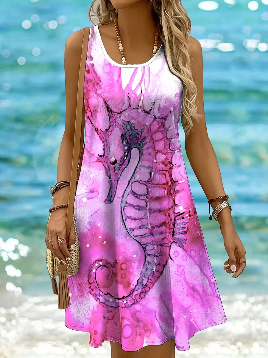 Per donna Mini Abito Vestito Estivo Abito a trapezio Abito a spalle scoperte Vacanza Casual Ferie Spiaggia Vestibilità regolare Ombre Grafico Animale Senza Maniche Girocollo Giallo Rosa Blu Viola del 2026 a $24.99 –P4