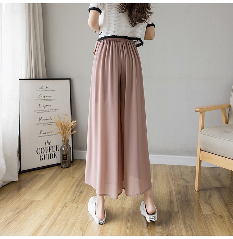 Per donna Gamba larga Chinos Casual Lunghezza intera Naturale Semplice Gamba larga Coulisse Comodo Traspirabilità Casual Quotidiano Nero Rosa Blu Primavera Autunno Vestibilità comoda del 2025 a $22.99 –P9